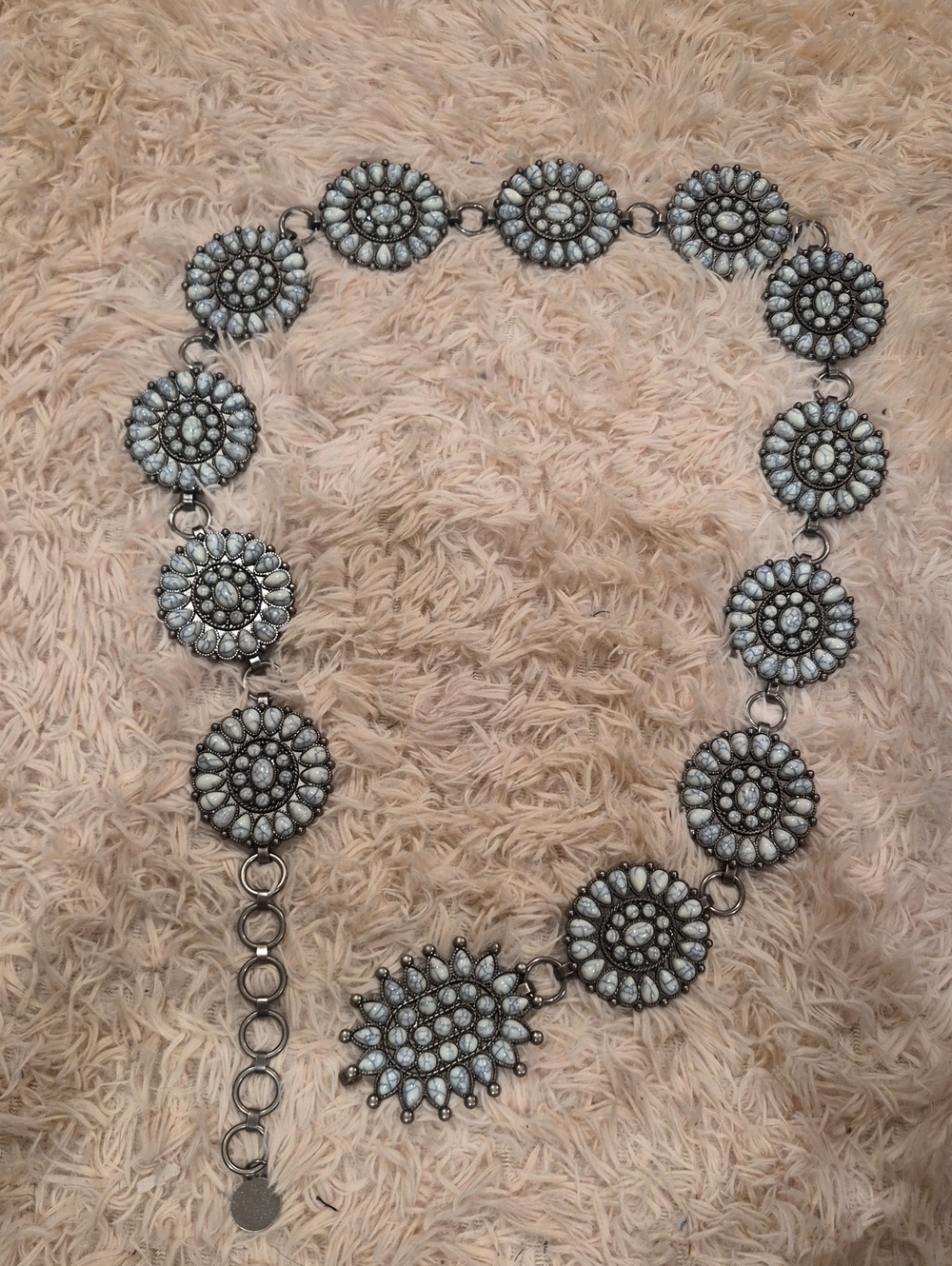 White and Silver Floral Concho Belt - Women Accessories